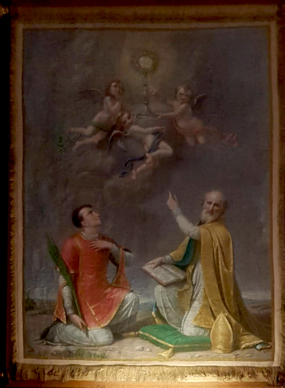 Stendardo processionale di sant'Abbondio e san Moderanno,
dipinto Erminio Rondani, 1872, Museo del tesoro del duomo di Berceto