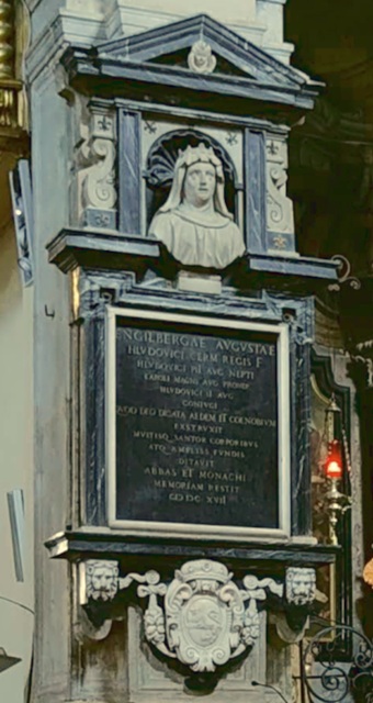 Angilberga, Ideale rappresentazione di Angilberga in un monumento celebrativo di Giacinto Fiorentini, 1617, chiesa di San Sisto a Piacenza