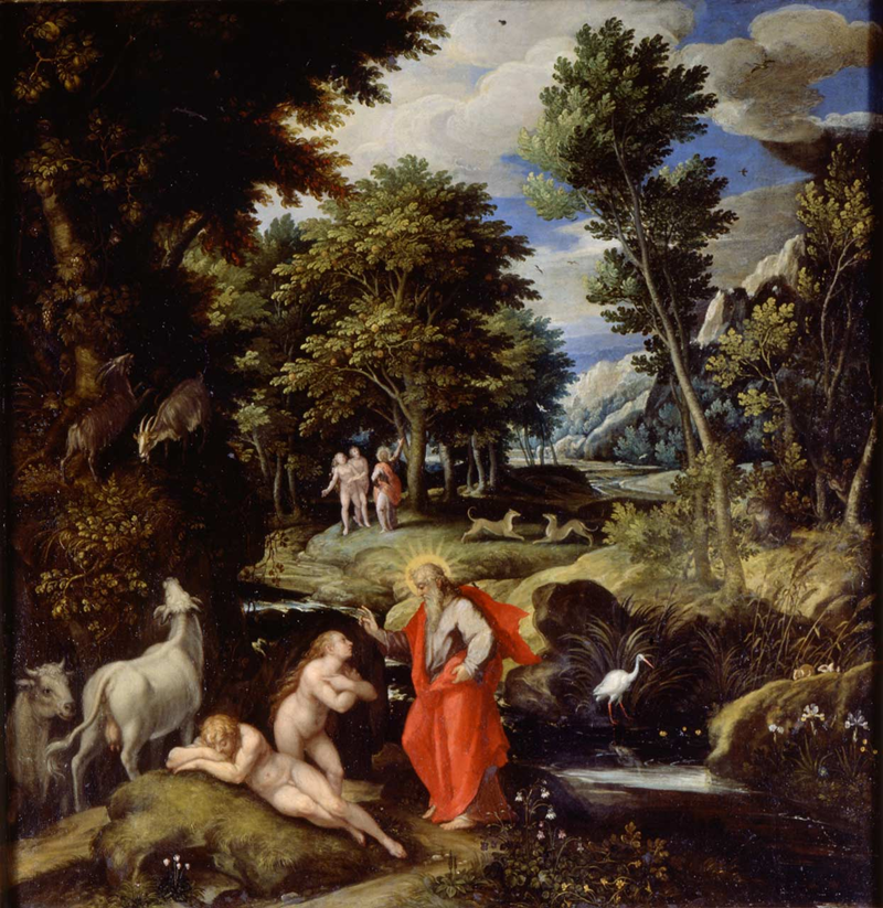 Creazione di Adamo ed Eva, dipinto di Jean Soens, 1588 ca., Galleria Nazionale di Parma